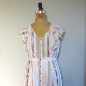 June & Hudson Cottage Core Button Down Ruffle Sleeve Cotton Dress